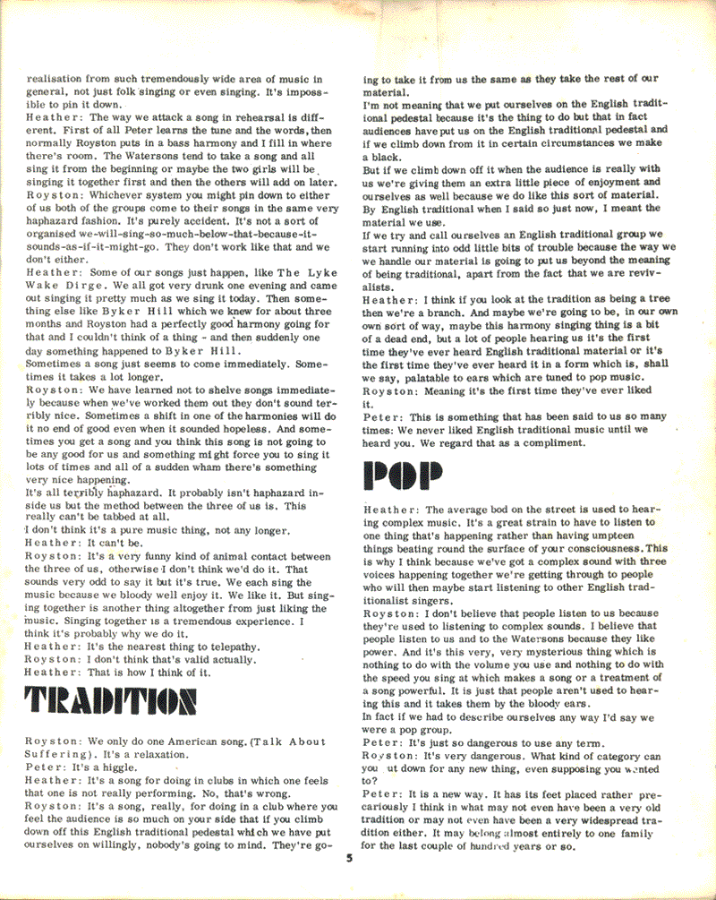 Third page of Young Tradition interview